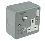 Powerbreaker PowerBreaker H 13A, BS Fixing, Passive, Single Gang RCD Socket, Surface Mount , Switched, 230 V ac, Grey