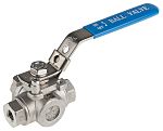 RS PRO Stainless Steel L Port, 3 Way, Ball Valve, Threaded, BSPP 1/4in, 68bar Operating Pressure