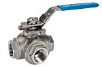 RS PRO Stainless Steel T Port, 3 Way, Ball Valve, Threaded, BSPP 3/4in, 68bar Operating Pressure