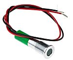 RS PRO Green Panel Mount Indicator, 12V dc, 8mm Mounting Hole Size, Lead Wires Termination, IP67