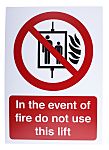 Señal de protección contra incendios, con pictograma: No utilizar el ascensor en caso de incendio, texto en Inglés : In