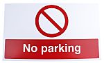 Señal de prohibición con pictograma: Prohibido Estacionar, texto en Inglés "No Parking" , 500mm x 300 mm