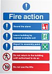 Señal de protección contra incendios, con pictograma: Acción en Caso de Incendio, texto en Inglés : Fire Action