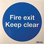 Požární bezpečnostní značka, Vinyl, Modrá/žlutá, text: Fire exit Keep clear Štítek