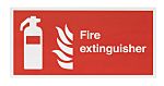Señal de protección contra incendios autoadhesiva con pictograma: Extintor contra Incendios, texto en Inglés : Fire