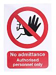 Señal de prohibición con pictograma: Prohibido el paso, texto en Inglés "No Admittance-Sign", autoadhesivo, 210mm x 148