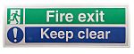 Señal de protección contra incendios autoadhesiva con pictograma: SALIDA DE INCENDIOS, texto en Inglés : Fire exit Keep