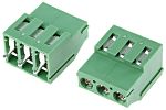 Borne para PCB Hembra RS PRO de 3 vías , paso 5.08mm, 25A, de color Verde, montaje Montaje en orificio pasante,