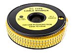 Marqueurs de câbles RS PRO, Ø câble 3 → 4.2mm, Texte : 1, Noir sur Jaune