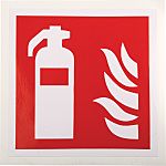 Señal de protección contra incendios autoadhesiva con pictograma: Extintor contra Incendios, texto en , 100mm x 100 mm