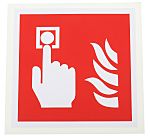 Señal de protección contra incendios autoadhesiva con pictograma: Alarma de incendio, texto en , 100mm x 100 mm