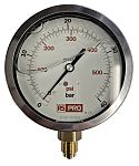 RS PRO BSP 3/8 Analogue Pressure Gauge 40bar Bottom Entry 100mm Outside Diameter