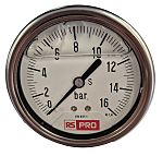 RS PRO BSP 1/4 Analogue Pressure Gauge 16bar Bottom Entry 63mm Outside Diameter