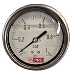 RS PRO BSP 1/4 Analogue Pressure Gauge 1bar Bottom Entry 63mm Outside Diameter