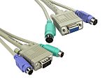 Cable KVM Gris RS PRO de 2m, con. A: PS/2 x 2; VGA Macho, con. B: PS/2 x 2; SVGA Hembra