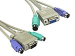 Cable KVM Gris RS PRO de 3m, con. A: PS/2 x 2; VGA Macho, con. B: PS/2 x 2; SVGA Hembra