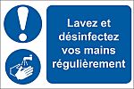 Povinná značka, PVC, Modrá/bílá, text Lavez et désinfectez vos mains régulièrement Francouzština Ano, 300 x 200mm