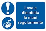 Señal de obligación con pictograma: Lávese las manos, texto en Italiano, autoadhesivo