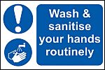 Povinná značka, PVC, Modrá/bílá, text Wash and Sanitize your hands routinely Angličtina Ano, 300 x 200mm