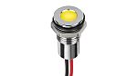 Indicador LED Circular RS PRO, Amarillo, lente enrasada, marco Cromo, Ø montaje 8mm, 1,8 → 3,3V dc, 20mA, 6mcd,