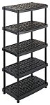 RS PRO Black 5 Shelf PP Shelving System, 1885mm x 930mm, 590mm, 70kg Load