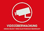 Výstražná nálepka dohledu, Červená/bílá, text: Videoüberwachung, Němčina, výška: 105 mm, šířka: 148mm Štítek ABUS