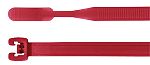 HellermannTyton Cable Tie, Q-Tie, 210mm x 4.7 mm, Red Polyamide 6.6 (PA66), Pk-100