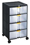 RS PRO 4 Drawer Storage Unit, PP, 629mm x 391mm x 390mm, Black
