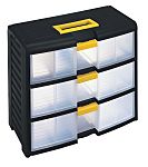 RS PRO 3 Drawer Storage Unit, PP, 334mm x 391mm x 197mm, Black, Transparent