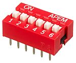 APEM 6 Way Through Hole DIP Switch SPST, Raised Actuator