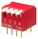 APEM 4 Way Through Hole Piano Dip Switch SPST, Piano Actuator