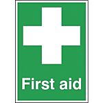 RS PRO Polyester Green/White First Aid Sign, H210 mm W148mm