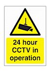 RS PRO Black/Yellow Polyester CCTV Sign, 24 hour CCTV in Operation, English, Ideal to Warning the Public that CCTV is