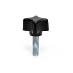 RS PRO Black Thermoplastic 4-Arm Clamping Knob, M6, Threaded Mount