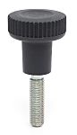 RS PRO Black Thermoplastic Thumbscrew Clamping Knob, M8 x 25, Threaded Mount