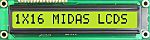 Midas MC11609A6W-SPTLY-V2 MC116 LCD LCD Display, Black on Yellow/Green, 1 Row by 16 Characters, Transflective