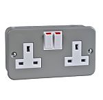 Schneider Electric GMC132 Grey 2 Gang Plug Socket, 1 Pole Poles, 13A, BS 1363, Indoor Use