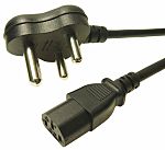 RS PRO Straight Type D Indian Plug Socket to Straight IEC C13 Plug Power Cord, 2m