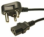 RS PRO Straight Type M South African Plug Socket to Straight IEC C13 Plug Power Cord, 2m
