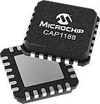 CAP1188-1-CP-TR, Capacitive Touch Controller IC SPI 2-Wire, 24-Pin QFN