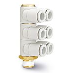 SMC KQ2ZT Series Triple Branch Universal Male Elbow, 10 mm, Threaded-to-Tube Connection Style, KQ2ZT10-02AS