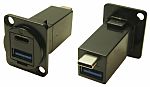 Straight, Panel Mount, Socket- Dual Port Type USB USB3.0 A-A USB Connector