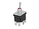 TE Connectivity Toggle Switch, Panel Mount, (On)-Off-(On), Double Pole, Quick Connect Terminal, 250V ac