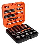 Bahco 51-Piece Metric 1/4, 3/8 Bit Socket Set with Ratchet, Square