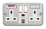 Contactum 13A, BS 7288 Fixing, Active, 2 Gang RCD Socket, Wall Mount, Switched, IP2X, 230 V ac, Grey, Screwed Faceplate