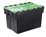RS PRO 65L Green PP Attached Lid Container, 600mm x 400mm x 365mm