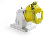 RS PRO IP44 Yellow Panel Mount 2P + E Industrial Power Socket, Rated At 32A, 100 → 130 V