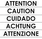 Štítek nebezpečí a varování, PVC, Černá text: Attention - Caution - Cuidado - Achtung - Attenzione Francouzština /