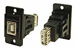 RS PRO Straight, Panel Mount, Socket to Socket- Dual Port Type B to A 2.0 USB Connector