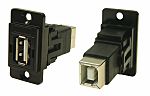 RS PRO Straight, Panel Mount, Socket to Socket- Dual Port Type A to B 2.0 USB Connector